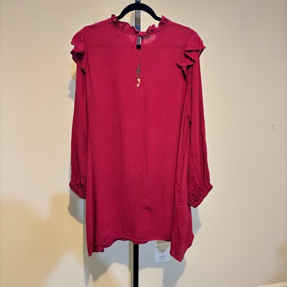 Umgee Burgundy Red Sequin Embroidered Floral Sequin Bird Long Sleeve Dress - Picture 9 of 10